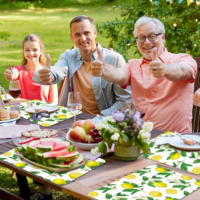 Lemon Placemats Set of 6 Summer Plastic Table Mats Yellow Lemonade Theme Place Mats Washable Vinyl Rustic Holiday Table Decoration for Indoor Outdoor Party Kitchen Dining-Ruum Studio Home