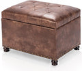 Joveco Leather Storage Ottoman, 24" Rectangle Tufted Square Upholstered Bench, Foot Rest Stool with Wood Legs, Footstool for Living Room Bedroom, Coffee-Ruum Studio Home