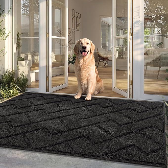 hicorfe Front Door Mat Outside Entrance,36"x59" Absorbent Muddy Dirt Resist Welcome Door Mats Outdoor Indoor,Stain and Fade Resistant,Non Slip Backing Entry Mat Doormat for Entryway(Charcoal)-Ruum Studio Home