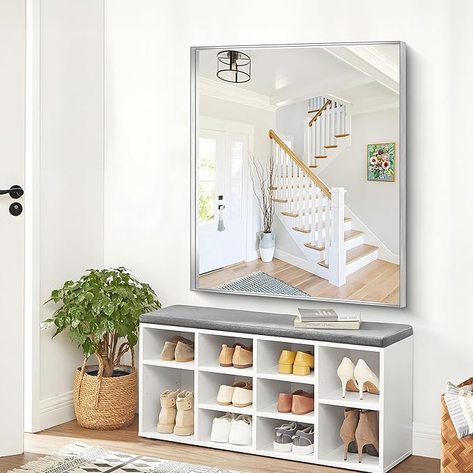 Silver Bathroom Mirror, 40x48 Inch Rectangular Framed Mirror, Large Wall Mounted Bathroom Vanity Mirror Over Sink for Bedroom,Restroom, Living Room, Hangs Vertically or Horizontally-Ruum Studio Home