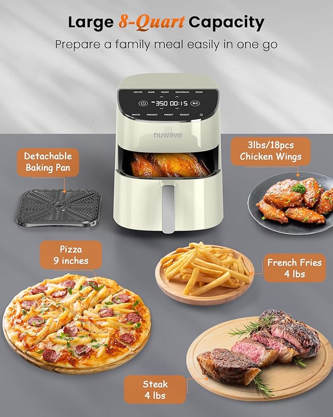 Nuwave Brio Plus Air Fryer 8 Qt, New & Improved, PFAS-FREE, 7 Digital One-Touch Cook Functions that AIR FRY, BAKE, ROAST, DEHYDRATE, TOAST, REHEAT, PREHEAT, 150 Presets, 50°F~400°F (Cream)-Ruum Studio Home