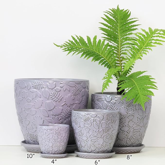 10inch Retro Ceramic Planter with Drainage Hole and Saucer for Multiple Plants, Indoor-Outdoor Garden Pots for Succulent, Orchid, and Flower (Fits Inner Pots Up to 9 Inch, Retro Purple)-Ruum Studio Home