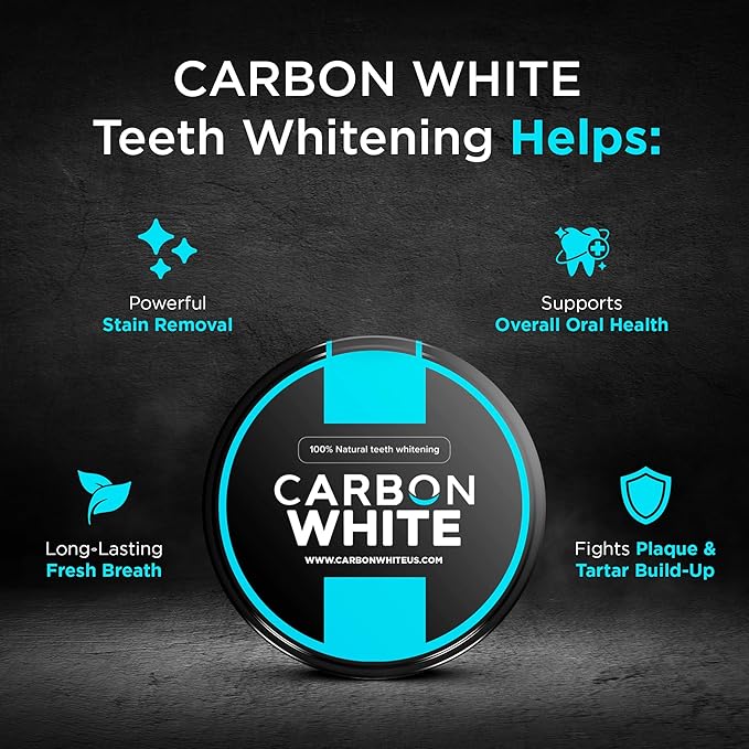CARBON WHITE Teeth Whitening Powder - Natural Activated Coconut Charcoal Tooth Powder for Removing Stains & Discoloration - Helps Fight Tartar & Plaque, Freshens Breath - Tasteless, Odorless - 30g-Ruum Studio Home