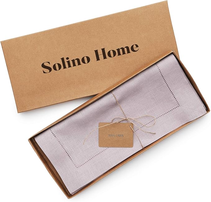 Solino Home Linen Lilac Table Runner 90 Inches Long - 100% Pure Linen Hemstitch 14 x 90 Inch Table Runner for Dining - Classic Hemstitch-Ruum Studio Home