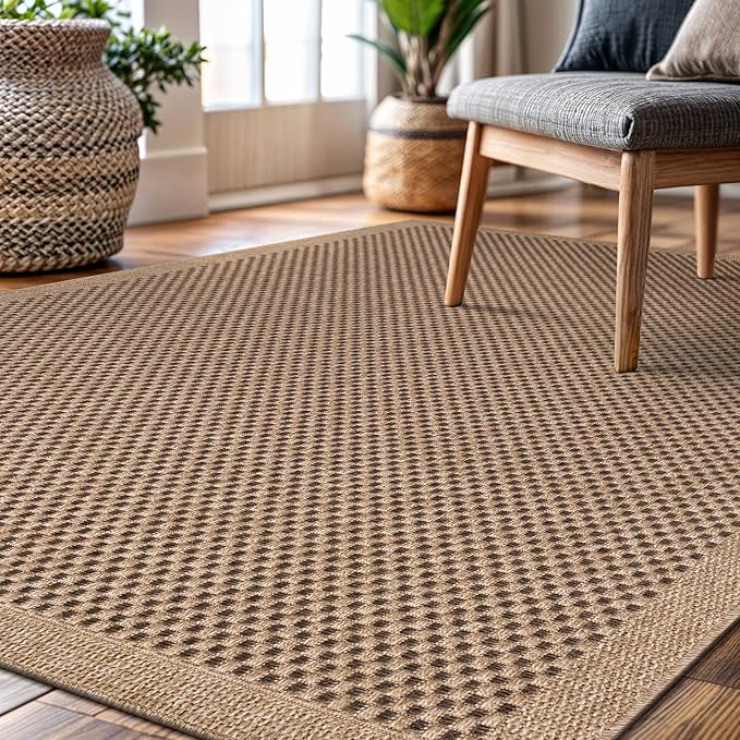 CAMILSON Easy Jute Rug 10x14, Indoor Outdoor Natural Color Fiber Area Rugs for Living Room Patio and Kitchen Rug, Sisal Boho Woven Design, Easy-Cleaning, Washable Outside Carpet Alfombras (10 x 14)-Ruum Studio Home