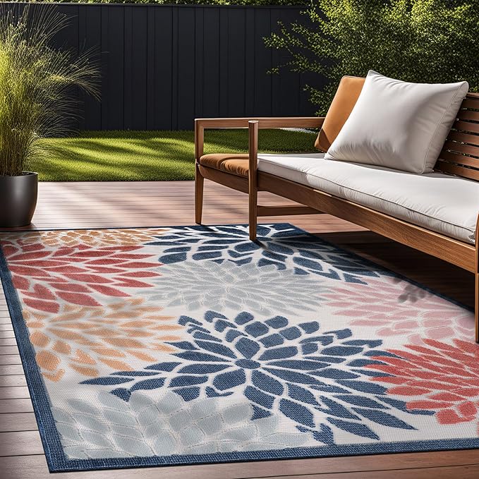 Beverly Rug Outdoor Rug 9x12 Large Modern Floral Tropical Area Rugs for Indoor and Outdoor Patio Easy to Clean Non Shedding Living Room Porch Garden Washable Outside Carpet (9 x 12 Multicolor)-Ruum Studio Home