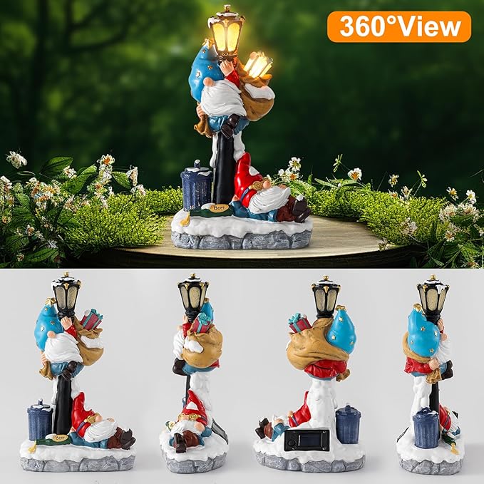 WINTS Solar Garden Gnome,Outdoor Gnome with Solar Lights Decor for Patio,Lawn,Yard,Balcony,Funny Gnomes Gifts for Women,Housewarming,Birthday-Ruum Studio Home