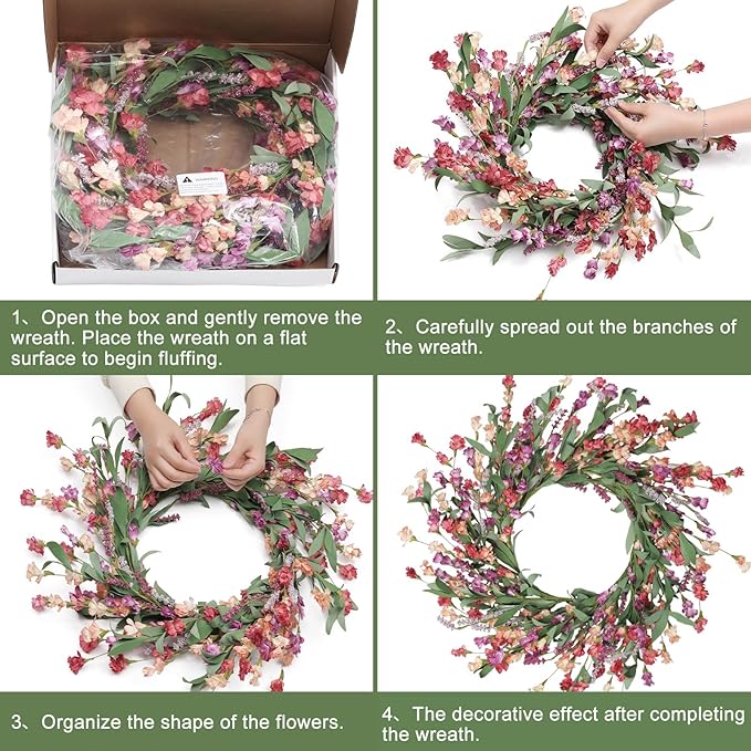 Artgar Front Door Wreath 24 Inch Spring/Summer Wreaths for Front Door, Front Door Wreaths for All Seasons for Indoor Outdoor Home Office Wall Window Wedding Farmhouse Decor (Red&Orange&Purple)-Ruum Studio Home