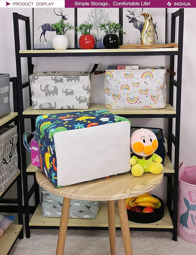 Rectangular Storage Basket Fabric Organizer Bin for Toys,Books,Clothes,Gifts,Pets-Perfect for Home,Office,Nursery,Dorm,Shelf(Rec Forest Dinosaurs)-Ruum Studio Home