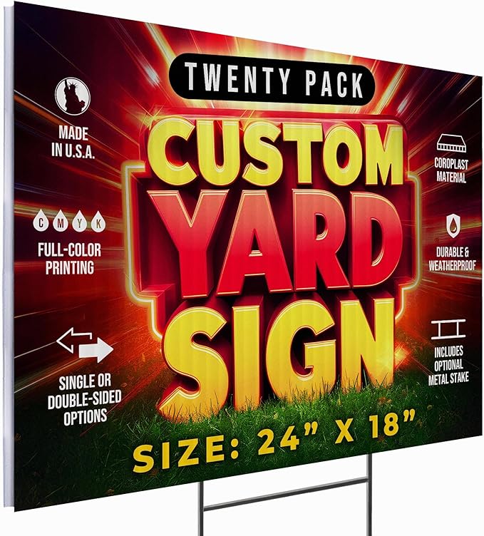 20 Pack 24"x18" Custom Yard Signs with Stakes, Personalized Yard Signs for Outdoors, Customized Full Color Print Corrugated Signs for Business-Ruum Studio Home