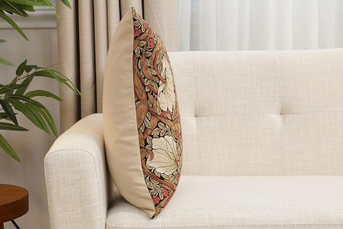 Charlotte Home Furnishings Pimpernel Tobacco Brown Floral Throw Pillow Cover 18” x 18” – Botanical Tapestry Cushion Cover for Sofa or Bed | Jacquard Woven in Europe | Insert Not Included-Ruum Studio Home