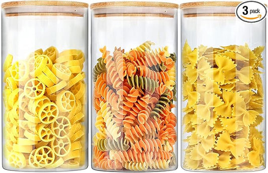Glass Jars with Bamboo Lids (40oz in 3 Pack), Glass Food Jars and Canisters Sets, Pantry Food Storage Jars with Airtight Lids, Large Glass Canisters with lids-Ruum Studio Home