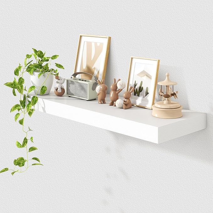 Deep Floating Shelves for Wall | 36 Inch Wide x 12 Inch Deep White Floating Shelves | 36W x 12D Rustic Wood Wide Wall Shelves | Bookshelf Laundry Shelf TV Shelf-Ruum Studio Home