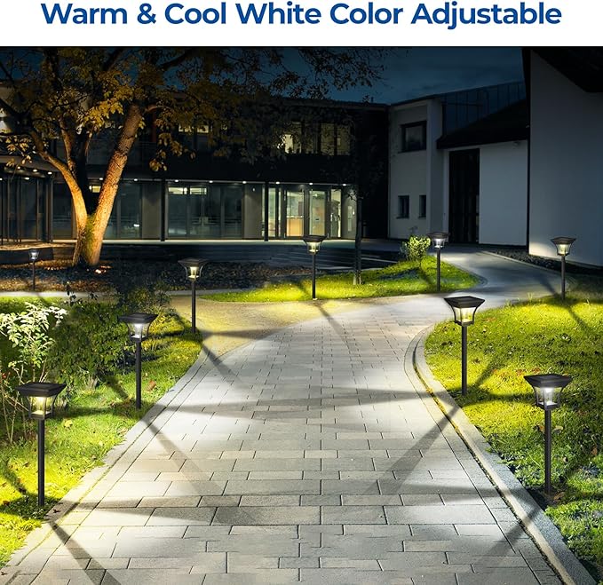 CINOTON 12 Pack RGBCW Solar Pathway Outdoor Lights, 3 Lighting Modes Solar LED Garden Lights, IP65 Waterproof Outside Solar Powered Landscape Lighting for Planter Lawn Pool Balcony RGB/Warm/Cold White-Ruum Studio Home