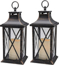 YAKii 14" Decorative Candle Lantern LED Flameless Candle Timer, Plastic LED Candle & Holder, Indoor & Outdoor Hanging Lights,Christmas Day Decoration (Antique Copper Brushed 2 PCS)-Ruum Studio Home