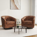 Swivel Barrel Accent Chair, Modern Round Faux Leather Arm Chair for Living Room, Bedroom, Comfy Club Reading Chairs for Adults(Faux Leather, Coffee, Set of 2)-Ruum Studio Home