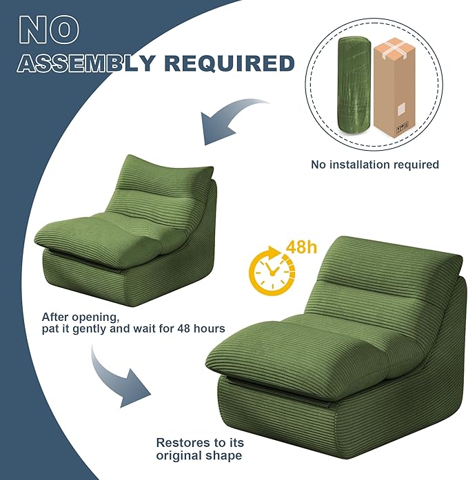 Misolant Bean Bag Chairs，Big Corduroy Fabric Sofa Bean Bag Chair for Adults and Teens with High-Resilience Sponge, Non-Slip Base Floor Lounge Sofa for Home, Living Room, Bedroom, Gaming Green-Ruum Studio Home