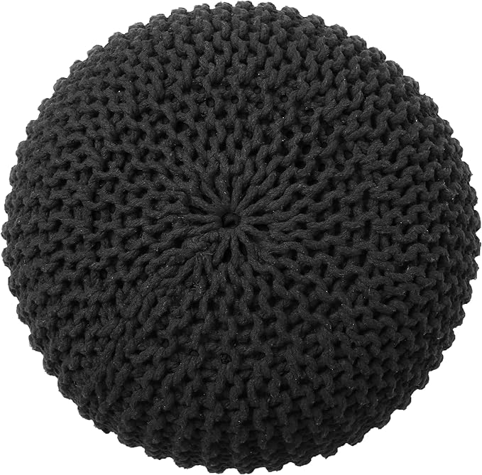 REDEARTH Round Pouf Foot Stool Ottoman - Cotton Hand Knitted Dori Pouffe - Cord Boho Home Décor - Stuffed Cable Poof for Living Room - Bedroom (19.5"x19.5"x14") - Dark Gray-Ruum Studio Home