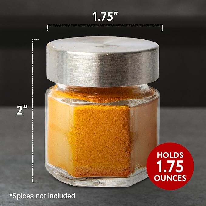 IMPRESA Hexagon Magnetic Spice Jars - 15 Pack 1.74 oz Glass Jars With Stainless Steel Lids - Airtight Magnetic Seasoning Containers & Space-Saving Honeycomb Fridge Magnets - 60 Preprinted Labels-Ruum Studio Home