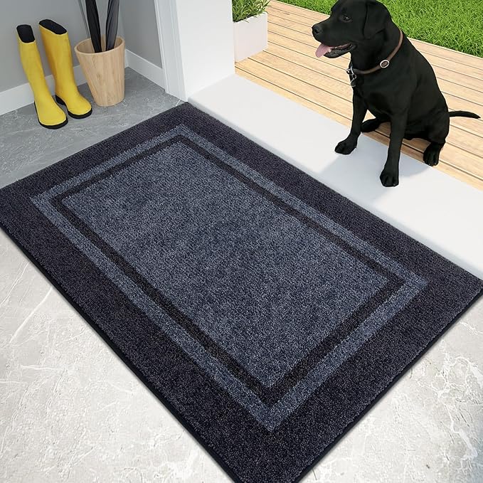 PURRUGS Dirt Trapping Door Mat 20" x 32", Non-Slip/Skid Machine Washable Entryway Rug, Shoes Scraper, Area Rug, Super Absorbent Welcome Mat for Muddy Wet Shoes and Paws, Bluish Grey & Charcoal-Ruum Studio Home