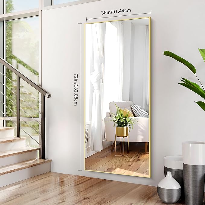 36x72inch Bathroom Mirror, Gold Rectangle Mirror with Thin Metal Frame, Large Rectangular Wall Mirrors for Bathroom, Living Roomm, Hair Salon, Big Farmehouse Mirror Hang Horizontal/Vertical-Ruum Studio Home
