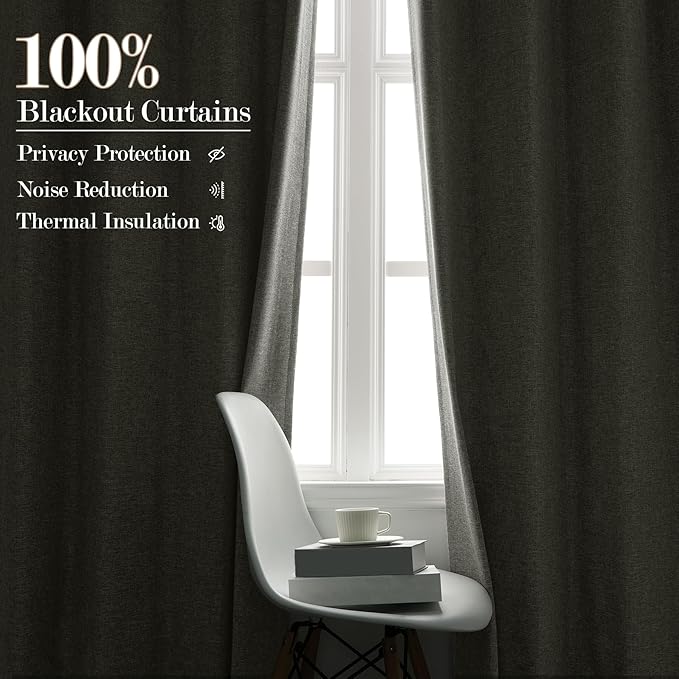 100% Blackout Linen Textured Drapes for Bedroom Pinch Pleated Curtains for Track System Portable Drapery for Sliding Glass Door/Storage/Space Room Divider, 70" Wx96 L, 1 PC, Greyish White-Ruum Studio Home