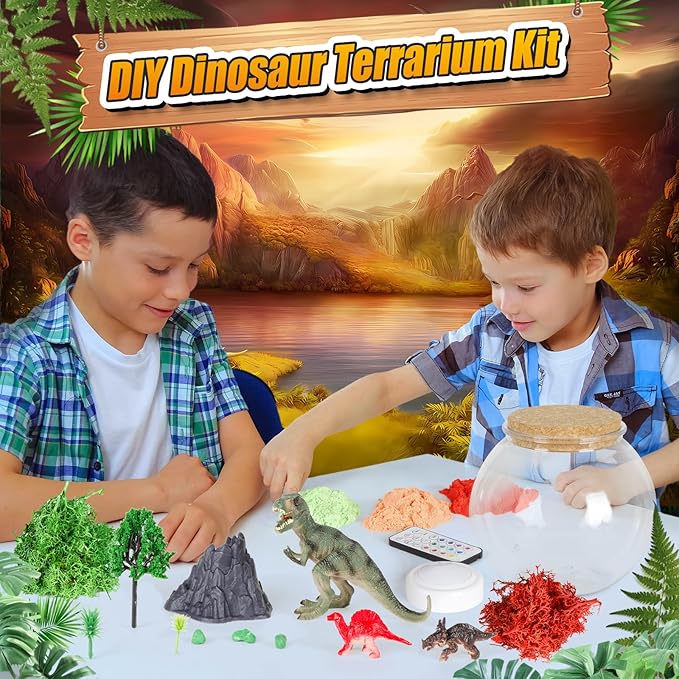 Dinosaur Activities Toys-Dinosaur Terrarium Craft Kits for Boys-Birthday Gifts for Kids Age 4 5 6 7 8 Years Old-Ruum Studio Home