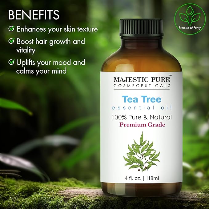 Majestic Pure Tea Tree Essential Oil with Glass Dropper - Huge 4 Fl Oz - 100% Pure and Natural Tea Tree Oil - Premium Grade Essential Oils for Diffuser, Aromatherapy, Soap and Candle Making-Ruum Studio Home