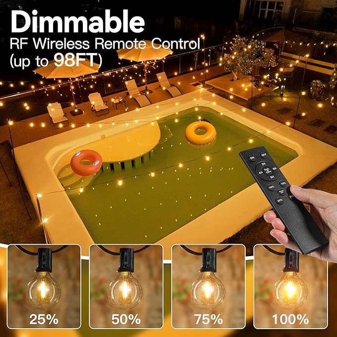 Outdoor String Lights 150FT with Remote Dimmer, G40 Globe LED Patio Lights with 75 Edison Plastic Bulbs(4 Spare), Waterproof Connectable Hanging Lights for Backyard Porch Balcony Yard Deck Party Decor-Ruum Studio Home