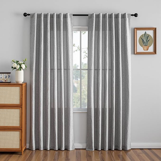 MYSKY HOME 95 Inch Sliding Door Curtains Farmhouse Light Filtering Privacy Curtain Drapes for Patio Door Living Room, Linen Look Texture Fabric Soft Bohemian Draperies, 50x95, Dove Grey, 2 Panels-Ruum Studio Home