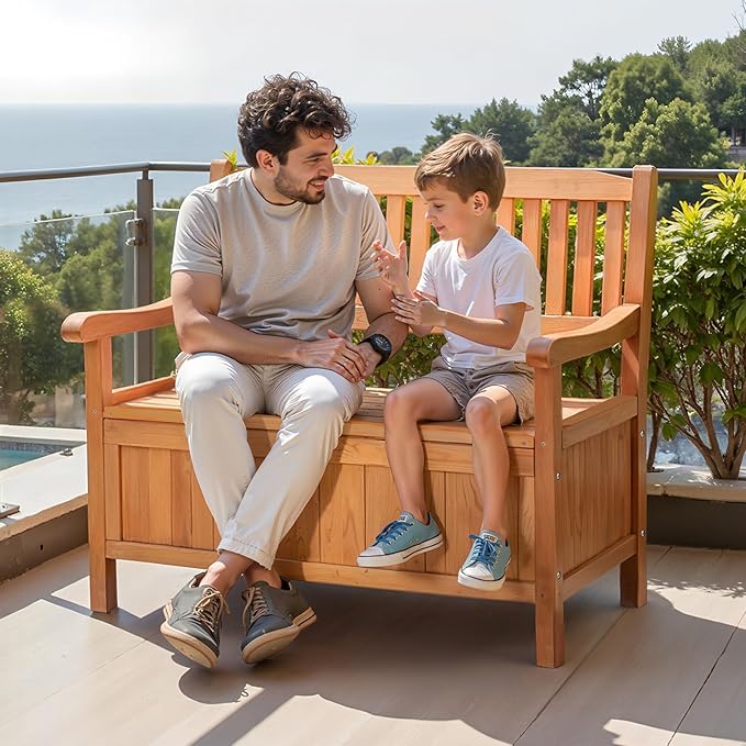 VEVOR Outdoor Storage Bench, 2-Person Wooden Storage Bench, 33 Gallons Deck Box with Side Handle, Supports up to 705 lbs, Weatherproof Outdoor Seating & Porch Decor, for Patio Garden Balcony Yard-Ruum Studio Home