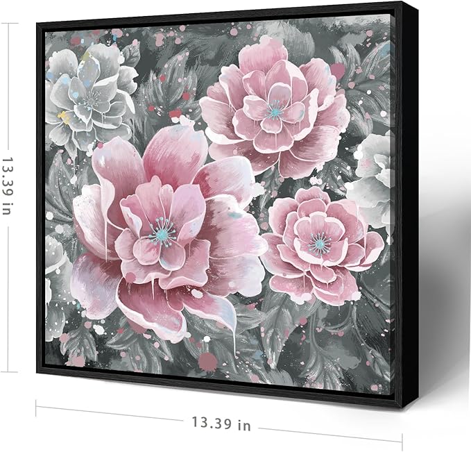 Pink Wall Art Bathroom Décor Modern Framed Floral Wall Picture Black and White Artwork Peony Flower Canvas Print for Bedroom Office Dining Room Décor Small-Ruum Studio Home