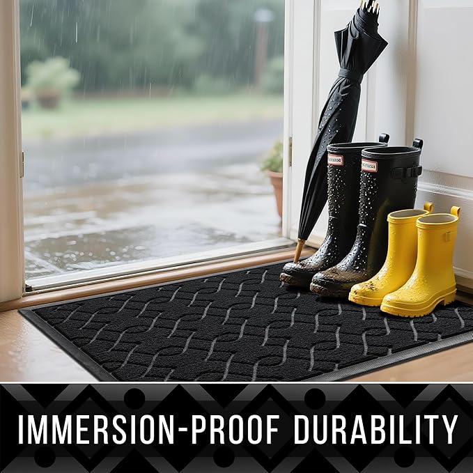Yimobra Outdoor Mats for Front Door, All-Season Waterproof Door Mat Outside Entrance, All Weather Non-Slip Doormat, Stain and Fade Resistant, Easy Clean Patio Porch Indoor Entryway Mat, 29.5x17, Black-Ruum Studio Home