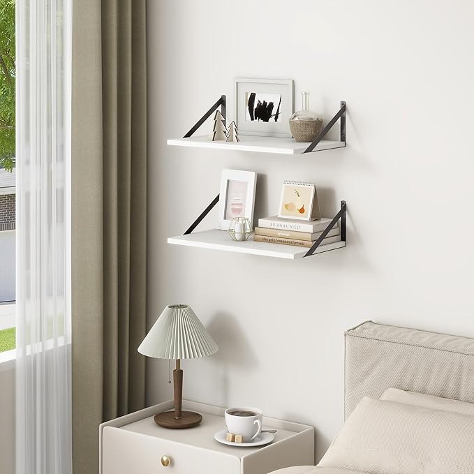 Fun Memories 20 Inch Floating Shelves for Wall, White Bathroom Shelves Set of 2, 12 Inch Deep Wall Shelf for Bedroom, Kitchen, Large Home Decor Shelves Farmhouse Storage Shelf-Ruum Studio Home