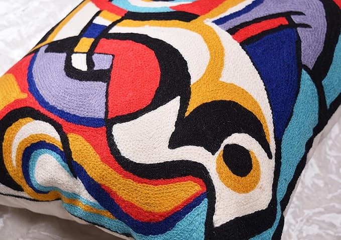 Kandinsky Improvisation Modern Decorative Pillow Cover Black Abstract Toss Pillows Farmhouse Chair Cushion Contemporary Pillow Mid-Century Chair Cushions Hand Embroidered Pillow Wool Size 18x18-Ruum Studio Home