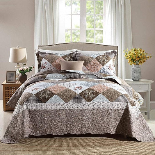 NEWLAKE Quilt Bedspread Sets-Checkered Floral Reversible Coverlet Set,Queen Size-Ruum Studio Home