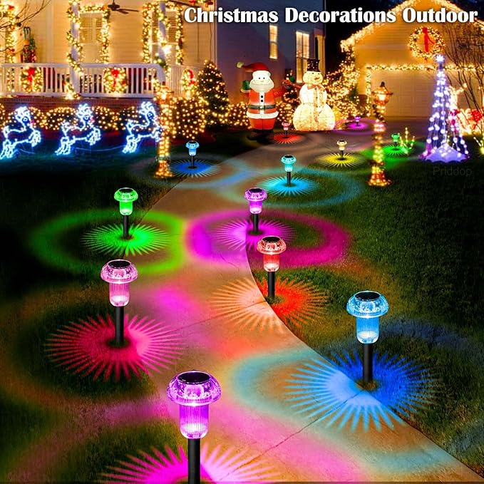 Solar Lights Outdoor Pathway Waterproof 12 Pack Color Changing LED Acrylic Mushroom Decorative Garden Lights for Yard Landscape Patio Outside Christmas Decorations-Ruum Studio Home