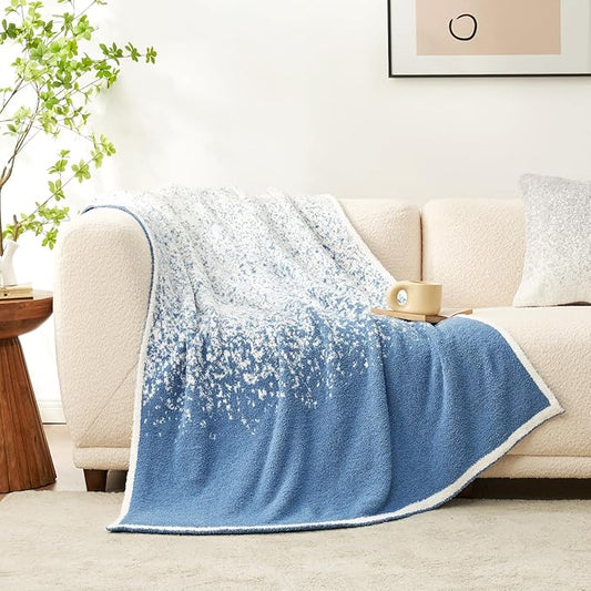Snuggle Sac Blue Blanket Twin Size for Bed and Sofa, Reversible Super Soft Blankets Warm Cozy Knit Blankets Fuzzy Plush Lightweight for Couch, Picnic, Ombre Blue, 60x80 inches-Ruum Studio Home