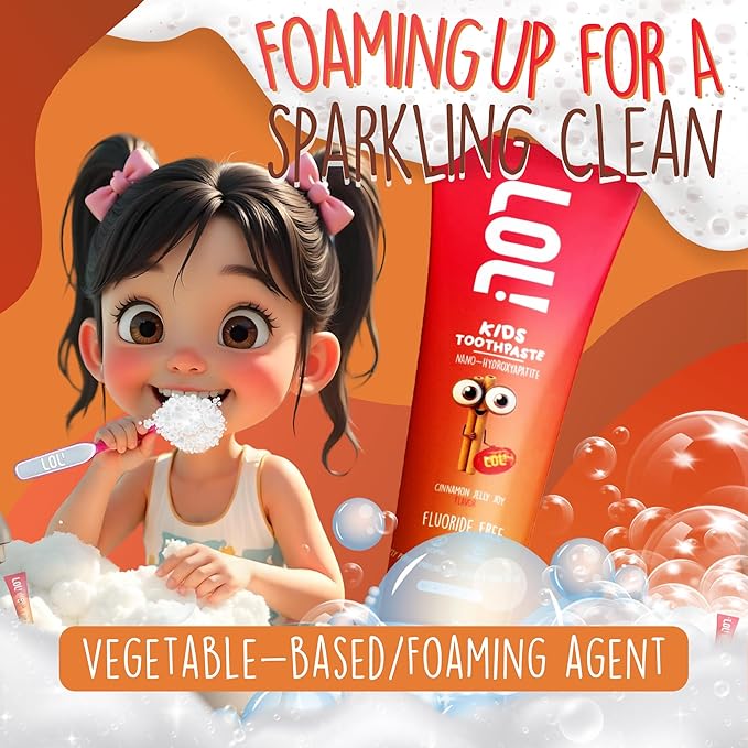 LOL Toddler Toothpaste, Nano Hydroxyapatite Toothpaste, Probiotics, Vitamins, Xylitol Tooth Paste Kids | Remineralizing | Natural | Plant-Based Foam | Pasta De Dientes para Niños (Cinnamon)-Ruum Studio Home