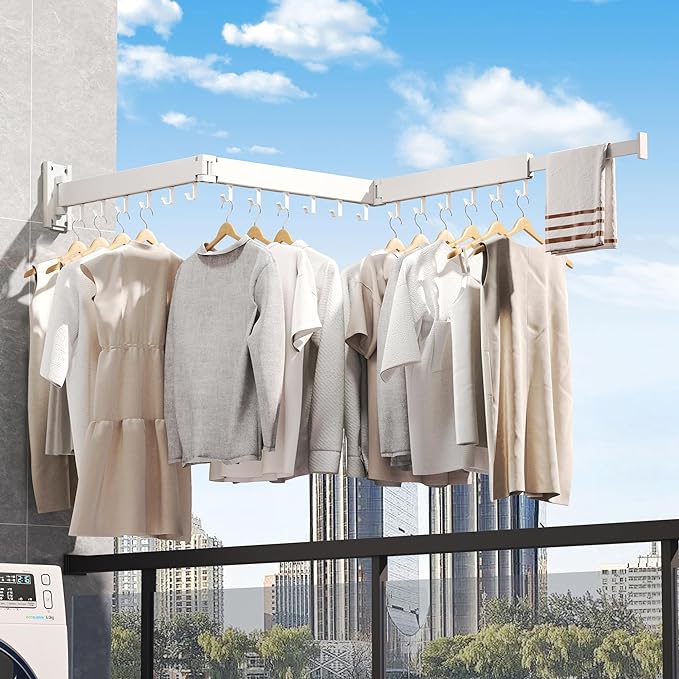 Clothes Drying Rack Wall Mounted,Drying Rack Clothing,Laundry Drying Rack Wall Mount,Collapsible Drying Racks for Laundry,Retractable,Foldable,Clothes Hanger Rack,Clothes Dryer Rack,White Color-Ruum Studio Home