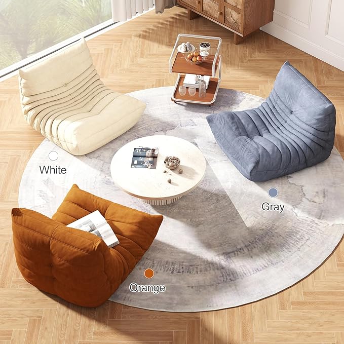 Bean Bag Chair for Adults, Lazy Floor Sofa Couch - Adult Size with Soft Waterproof Fabric for Living Room, Apartments, Reading Corner, Gaming, and Movie Venue (White)-Ruum Studio Home