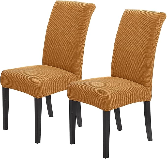 Joccun Chair Covers for Dining Room Set of 2, Dining Chair Slipcovers Stretch Dining Room Chair Covers Seat Protector,Washable Parsons Chair Cover for Home,Hotel,Banquet(Gold,2 Pack)-Ruum Studio Home