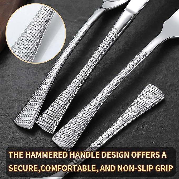 Hammered Silverware Set,20 Piece Modern Flatware Set Service for 4,Mirror Polished Stainless Steel Cutlery Set Utensil Set Tableware Set,Kitchen Knives Forks Spoons Set,Dishwasher Safe-Ruum Studio Home