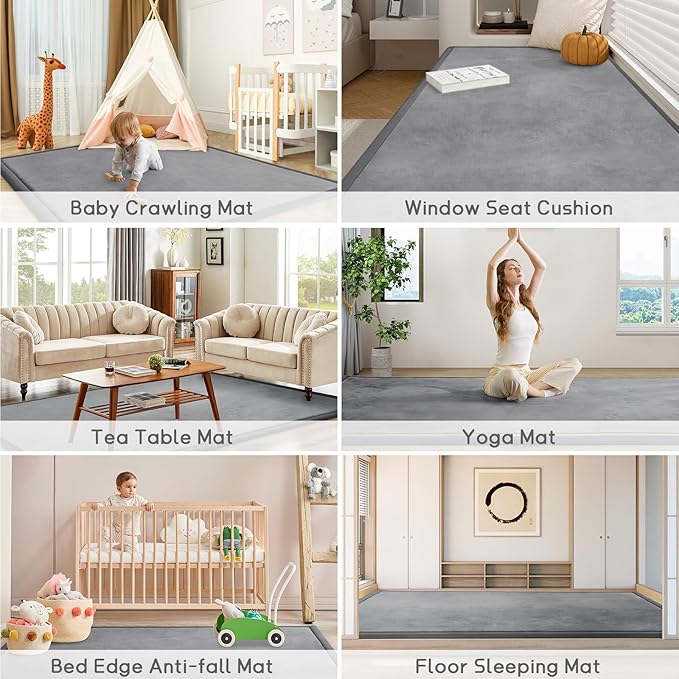 Baby Play Mat for Floor Tummy Time Mat Nursery Rug Muscle Mat Area Rug Playroom Rug Tatami Mat 6'7"x5'11" Memory Foam 1.3" Thick Crawling Mat for Babies,Toddlers, Infants, Kids,Floor Mat(Grey)-Ruum Studio Home