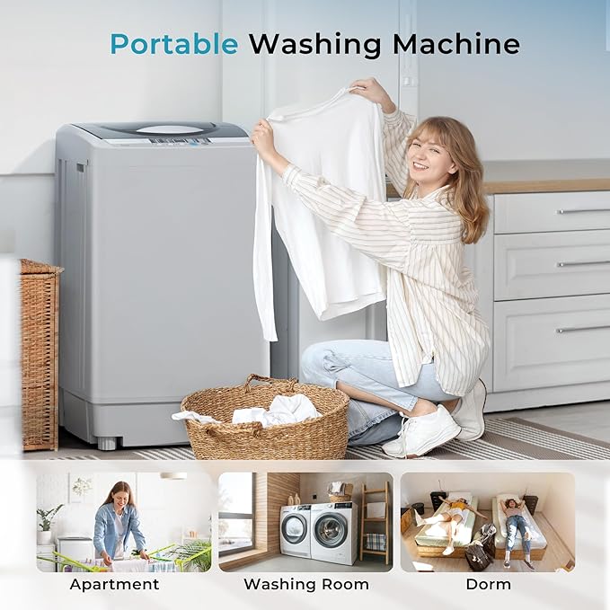 Euhomy 1.59 Cu.Ft. Portable Washing Machine, 11 LBS Capacity, 8 Functions, 8 Water Levels,Full Size Washing Machine with Drain Pump and LED Display for Apartments, RVs, Homes, Gray-Ruum Studio Home