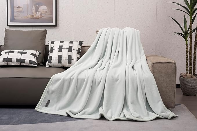 Mellowdy Extra Thick Hearty Plush Flannel Blanket (Pale Mint, 60x80) - 500GSM Twin Size Warm Blanket for Winter, Fall | Soft, Fluffy, Cuddly, Perfect for Bed, Oversized Throw for Couch, Sofa-Ruum Studio Home