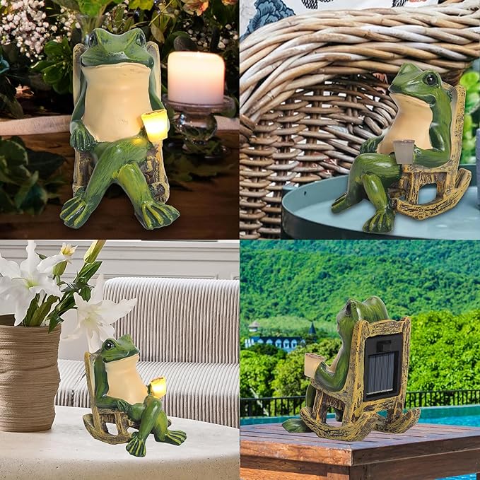 Miniature Frog Garden Statue Solar Light Outdoor Decor Frog Figurine for Outdoor Indoor Home Lawn Yard Balcony Porch Patio for Women Mom Grandma 3.74"x2.75"x3.93"-Ruum Studio Home