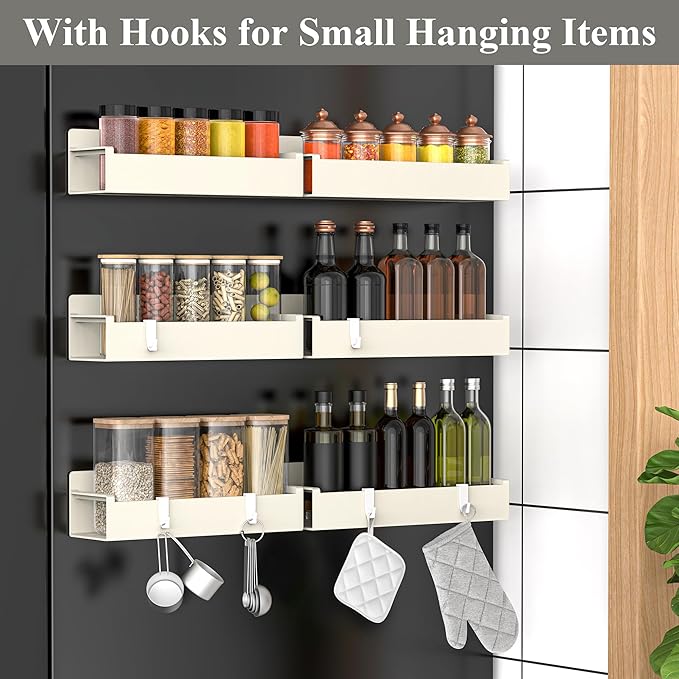 6 Pack Magnetic Spice Rack Organizer for Refrigerator and Oven, Cream White Fridge Organizers and Storage for Kitchen-Ruum Studio Home