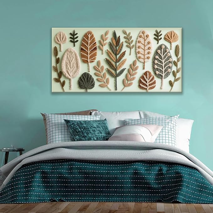 Boho Wall Art Chic Home Wall Art Modern Multicolor Painting Prints Leaves Feather Green Canvas Wall Art Decor For Living Room Bedroom Apartment Kitchen 24"W X 48"L Ready To Hanging-Ruum Studio Home