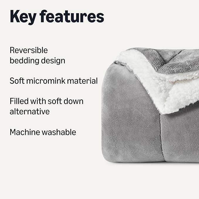 Amazon Basics Reversible Sherpa Throw Blanket, Dark Gray, 50"x60"-Ruum Studio Home